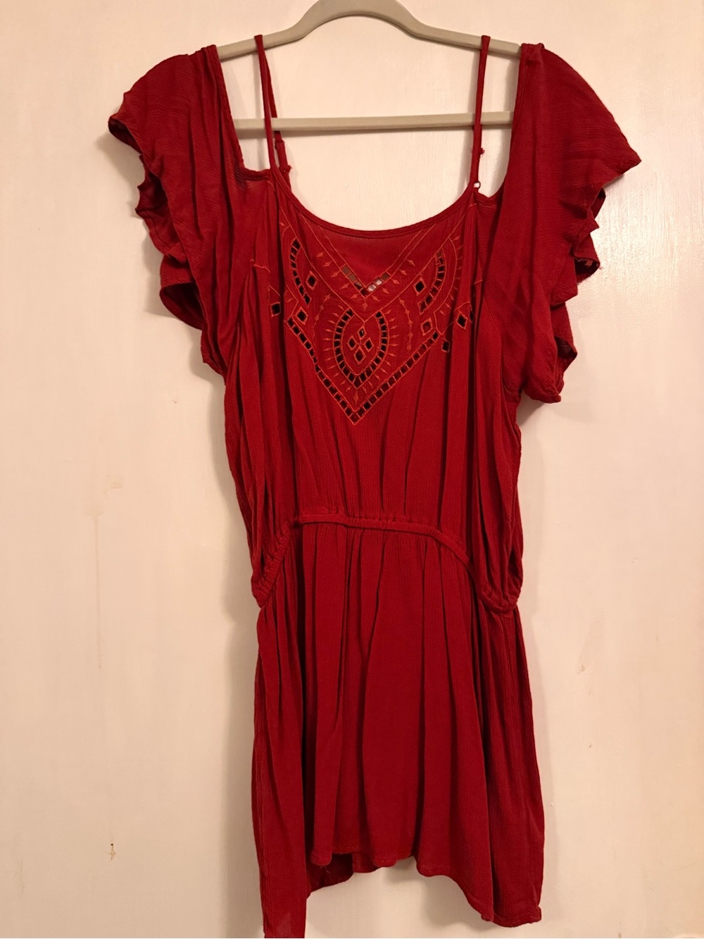 Maurices Red Embroidered Flowy Top